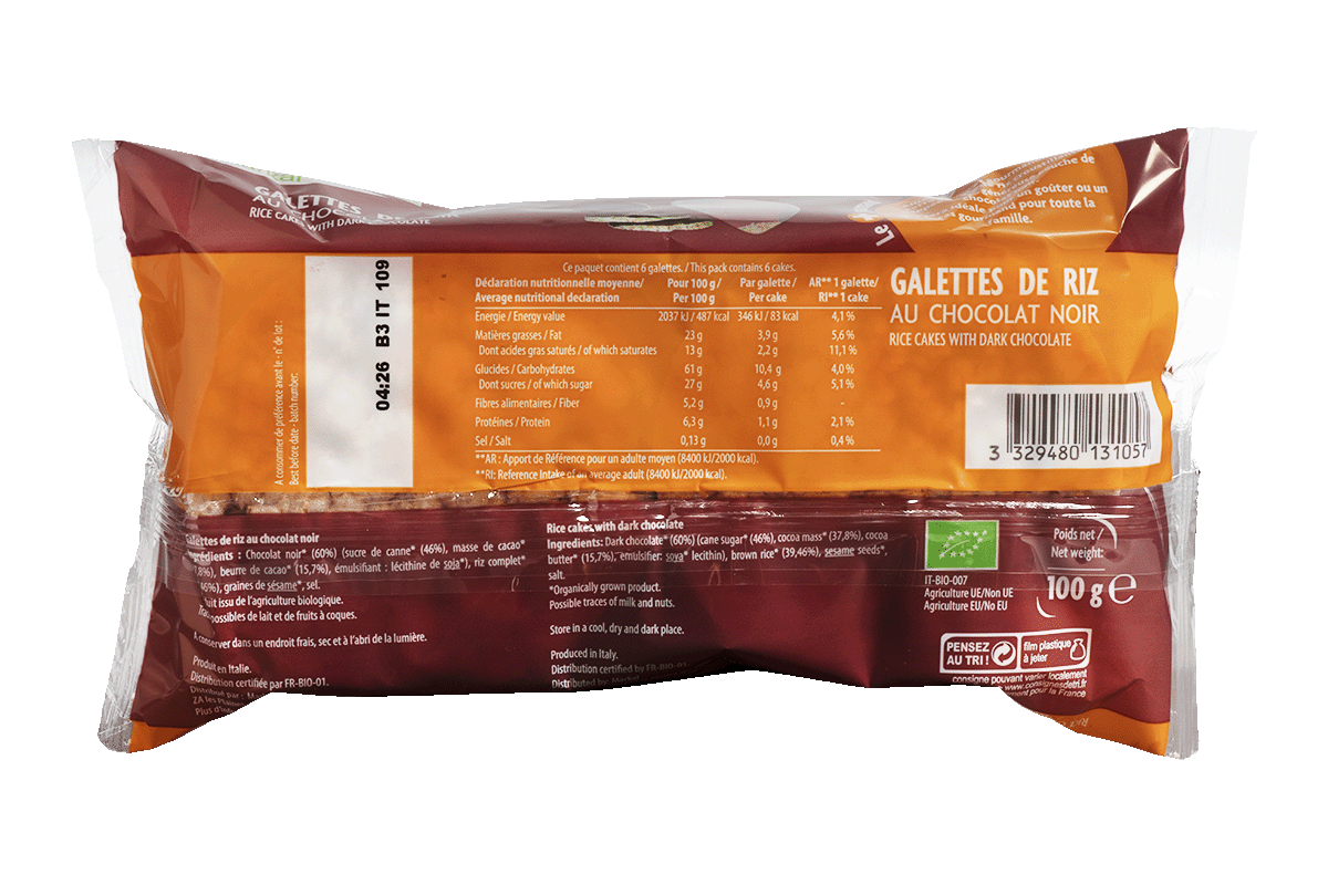 Galettes de riz au chocolat noir (60%)