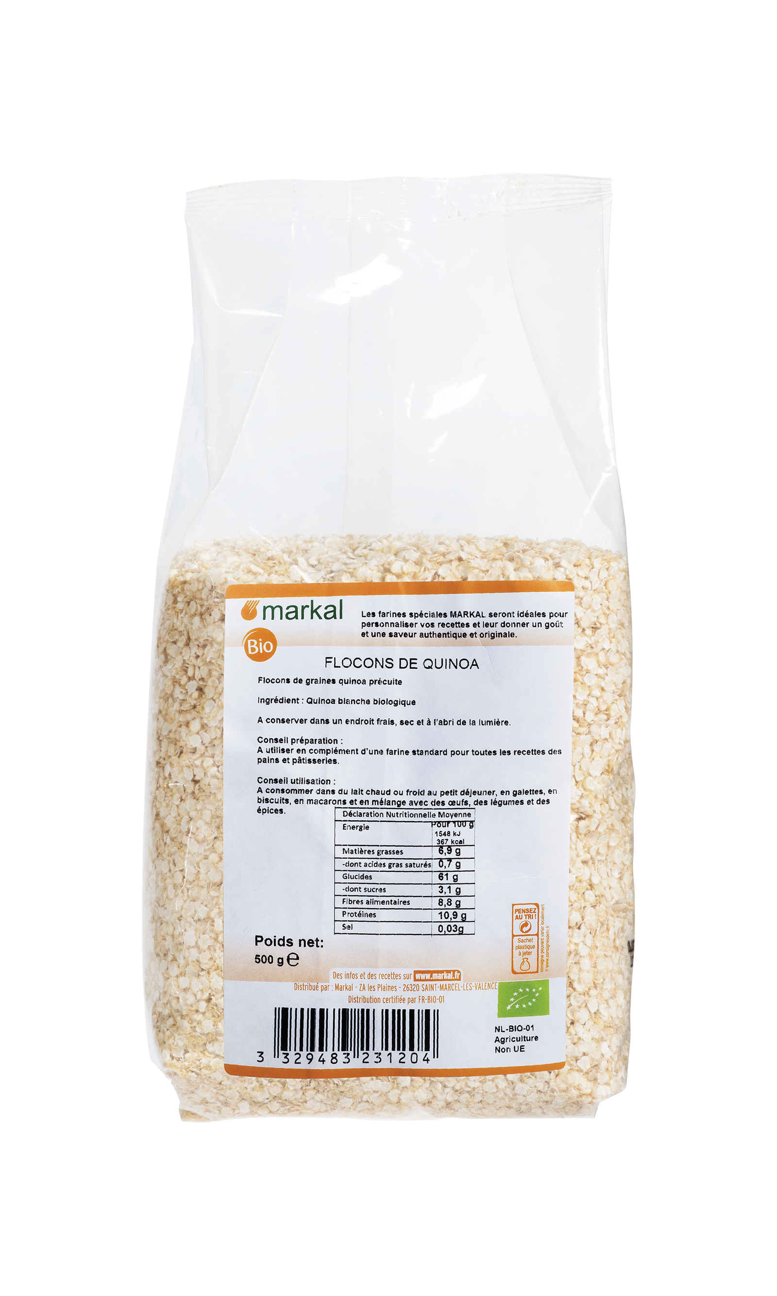 Flocons de Quinoa Bio - Sans Gluten, (6x500g), Vrac BIO, Markal