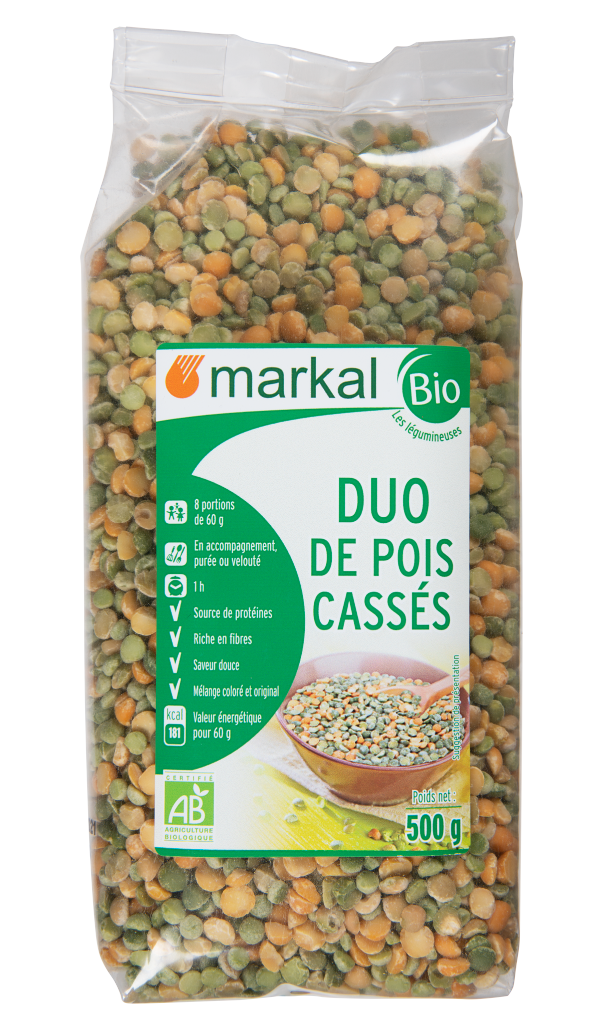 Duo de pois cassés (verts et jaunes)