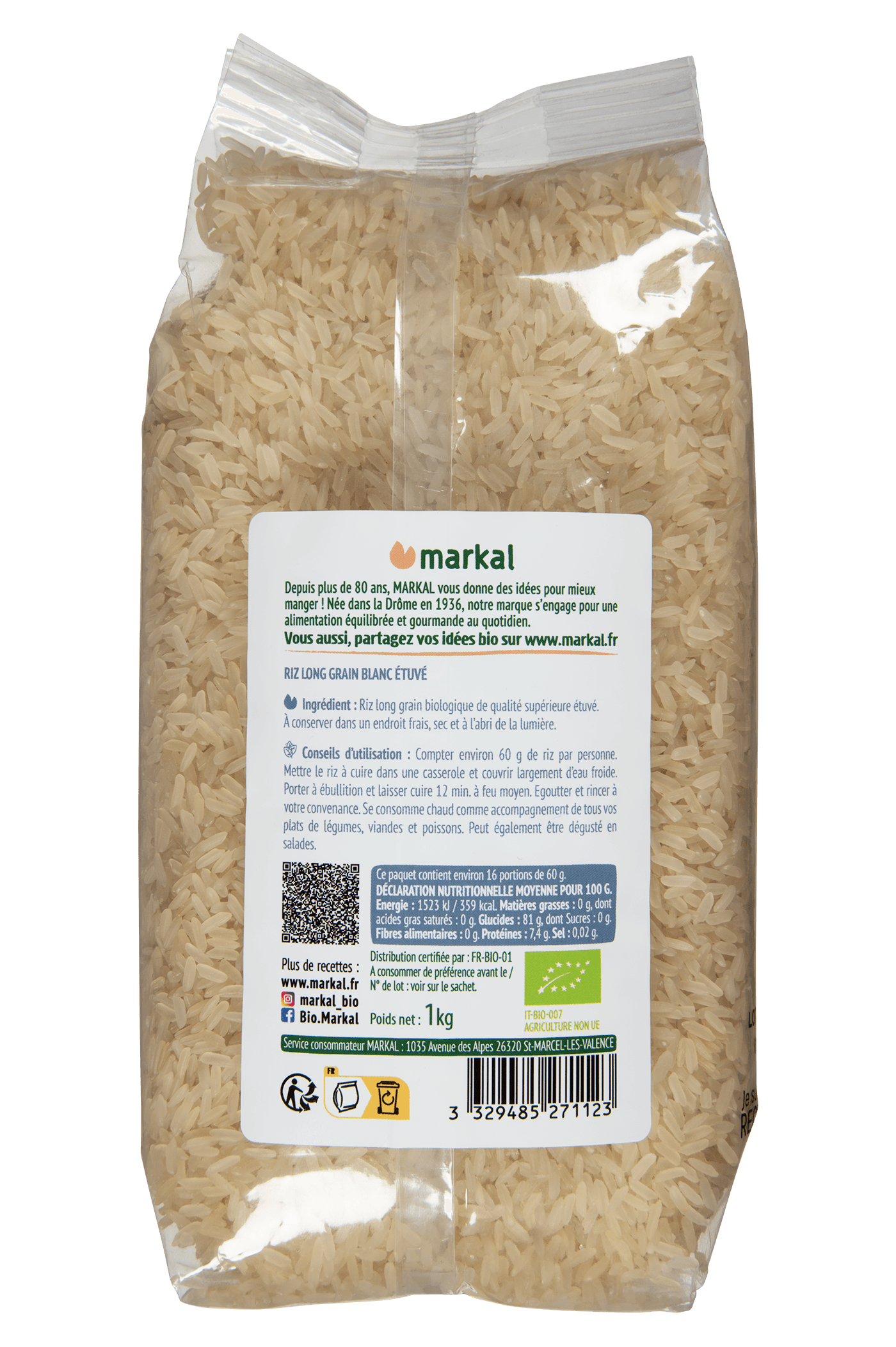 Riz long blanc étuvé
