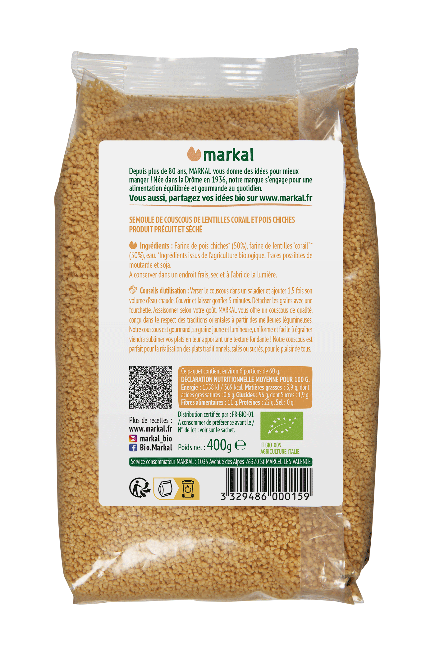 Couscous lentilles corail - pois chiches - sans gluten