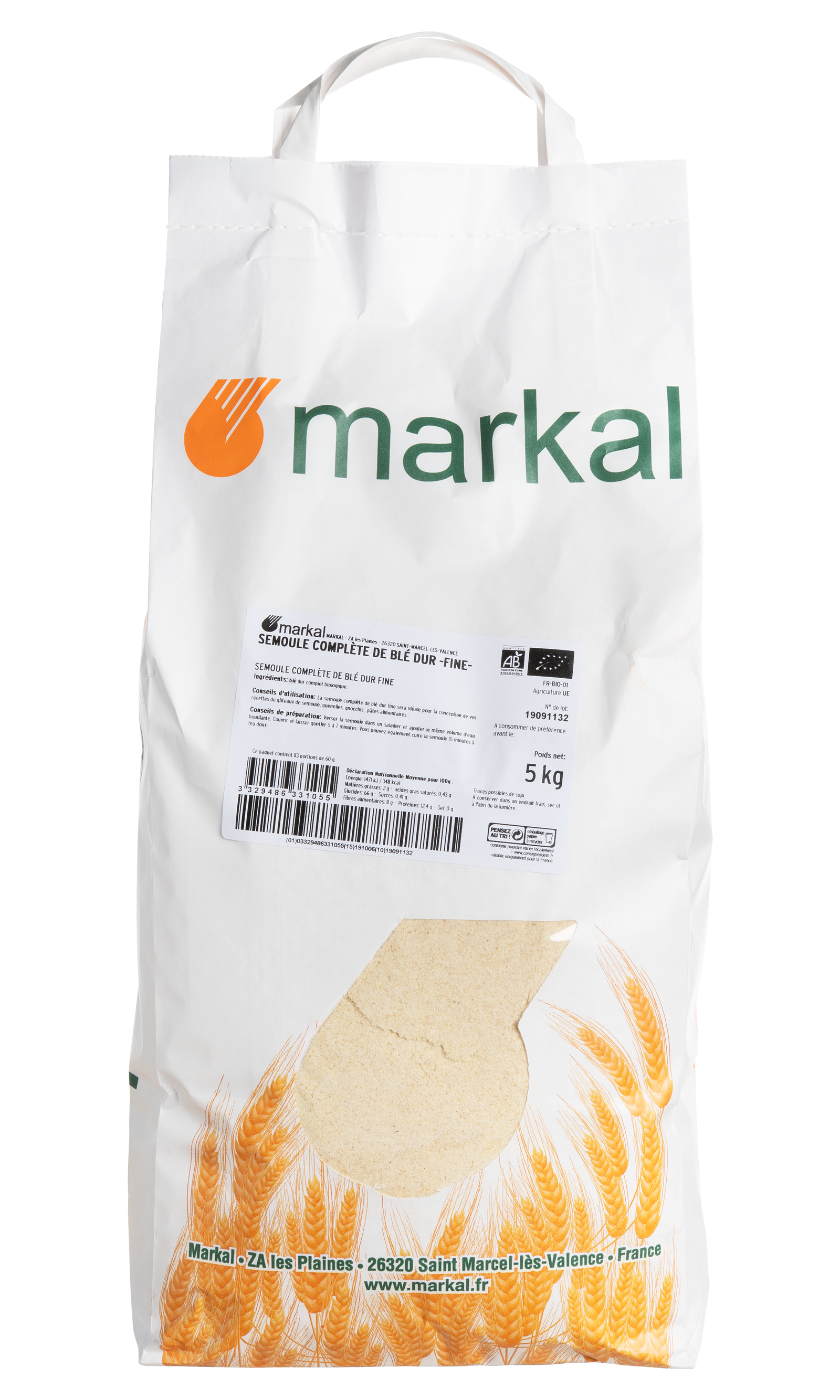 Semoule complète de blé dur fine bio - Markal