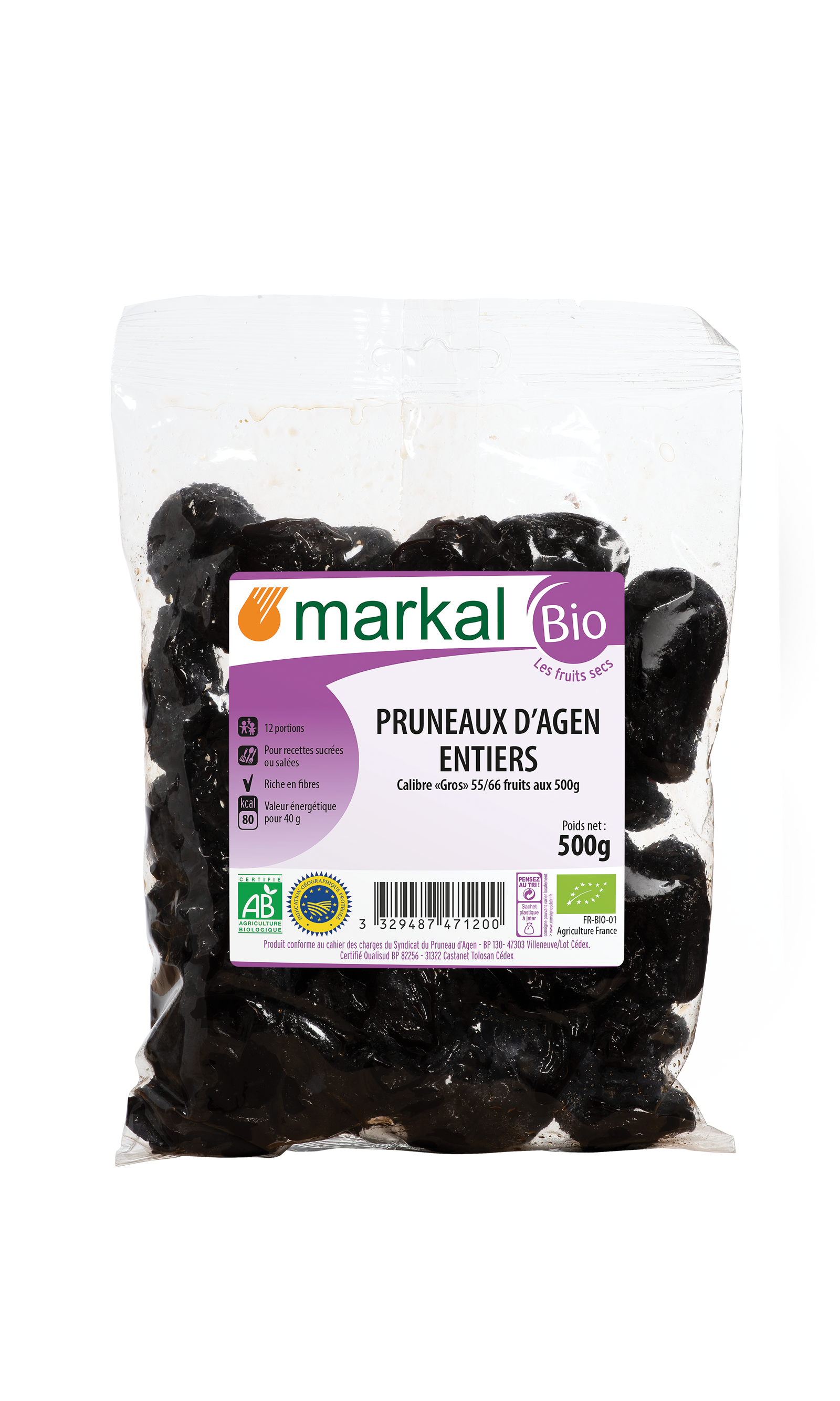 Pruneaux d'Agen 1/2 secs - entiers Humidité 35% max bio - Markal