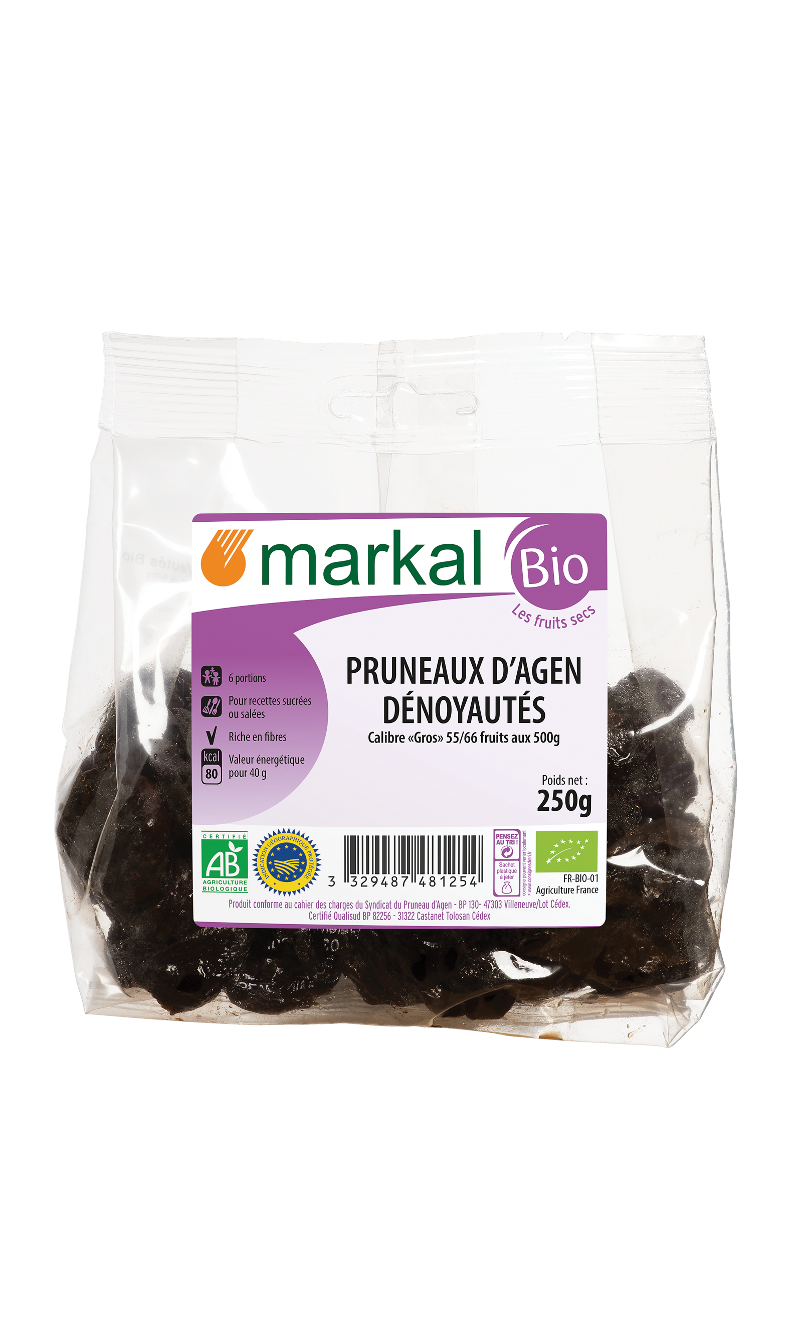 Pruneaux d'Agen 1/2 secs - dénoyautés Humidité 35% max bio - Markal