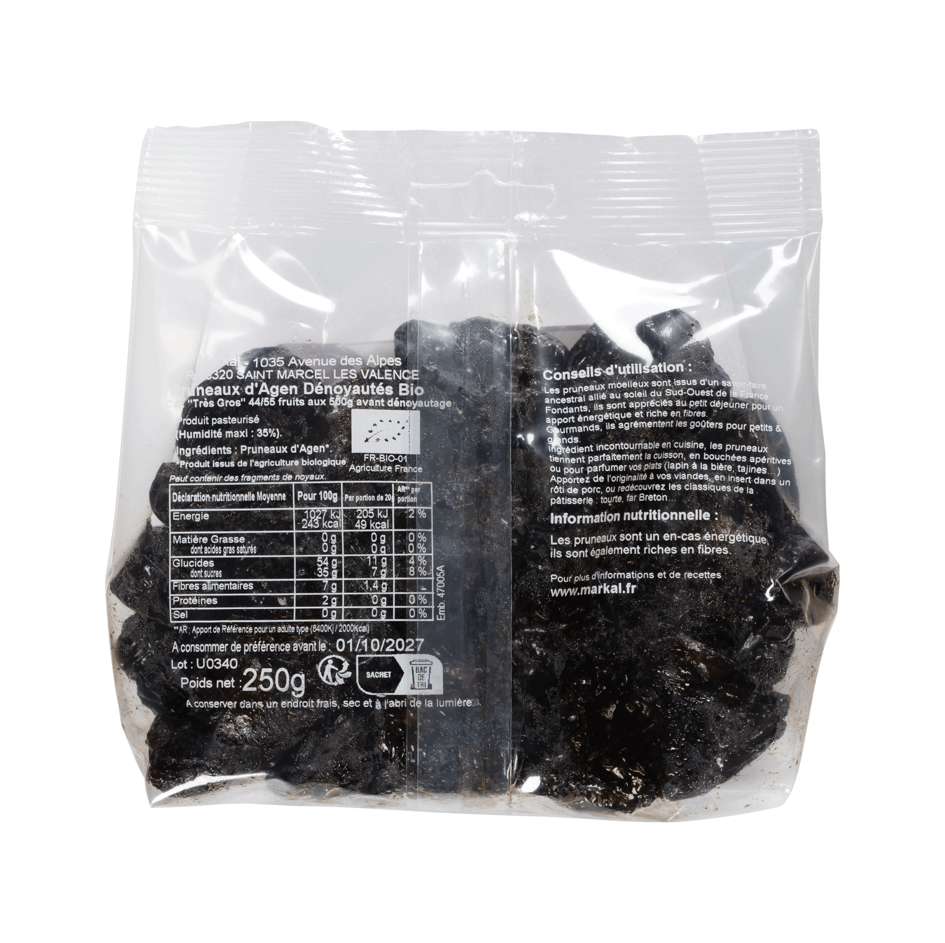 Pruneaux d'Agen demi secs - dénoyautés
Humidité 35% max