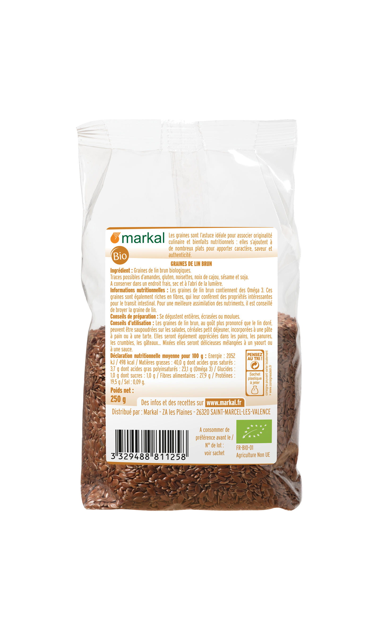 Graines de lin brun bio 250 g Markal 