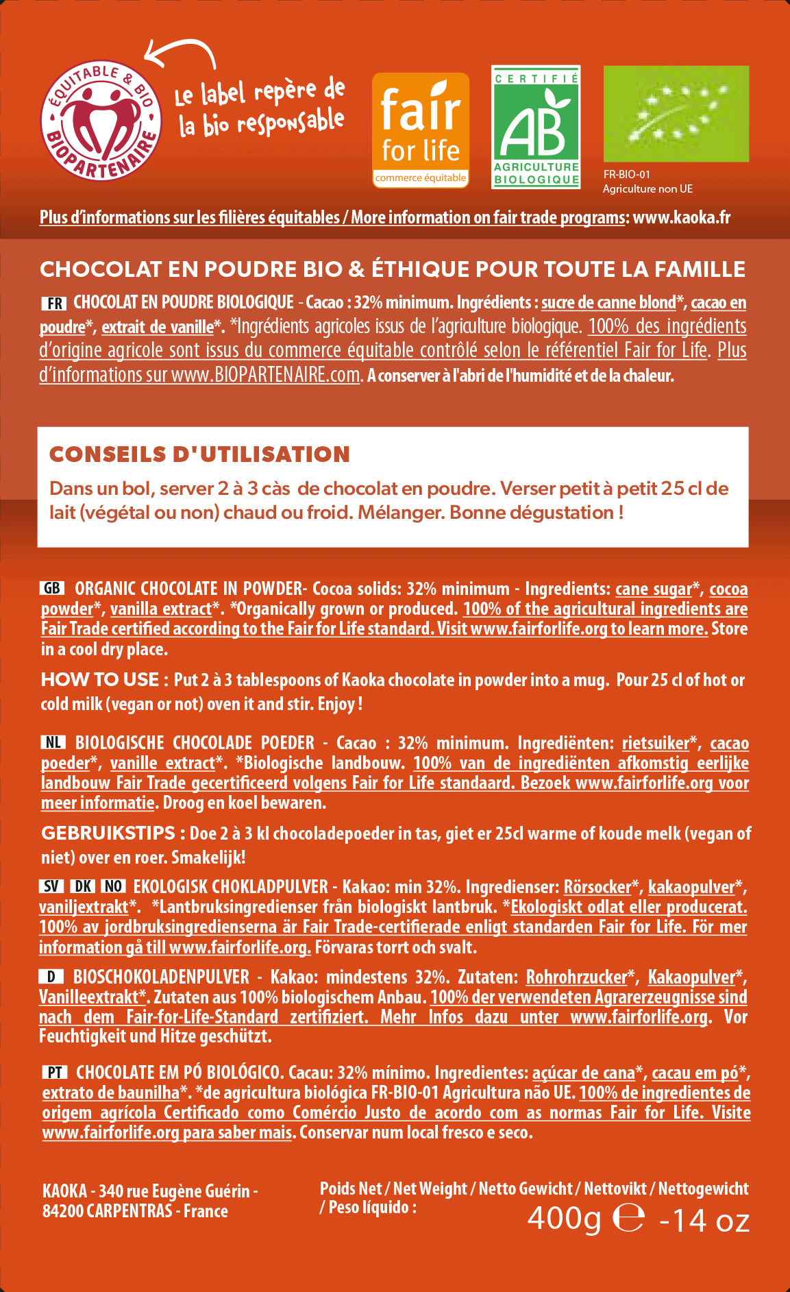 Chocolat en poudre 32% cacao