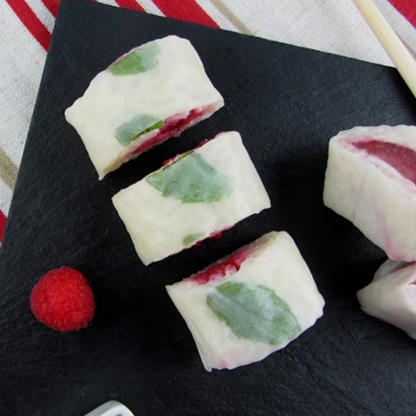 Makis de riz au lait d'amande, coeur framboise ou fraise