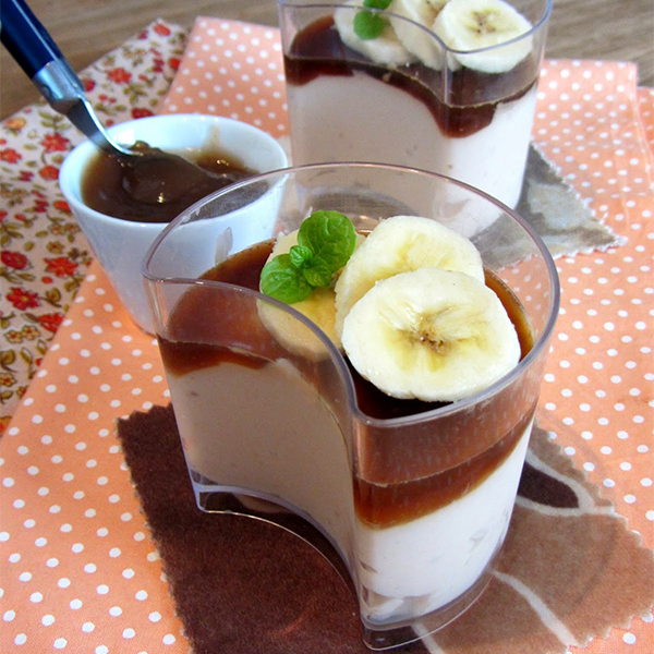 Mousse aux marrons, gelée de café et banane fraîche