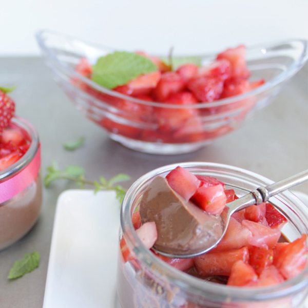 Panna cotta chocolat, menthe et fraise