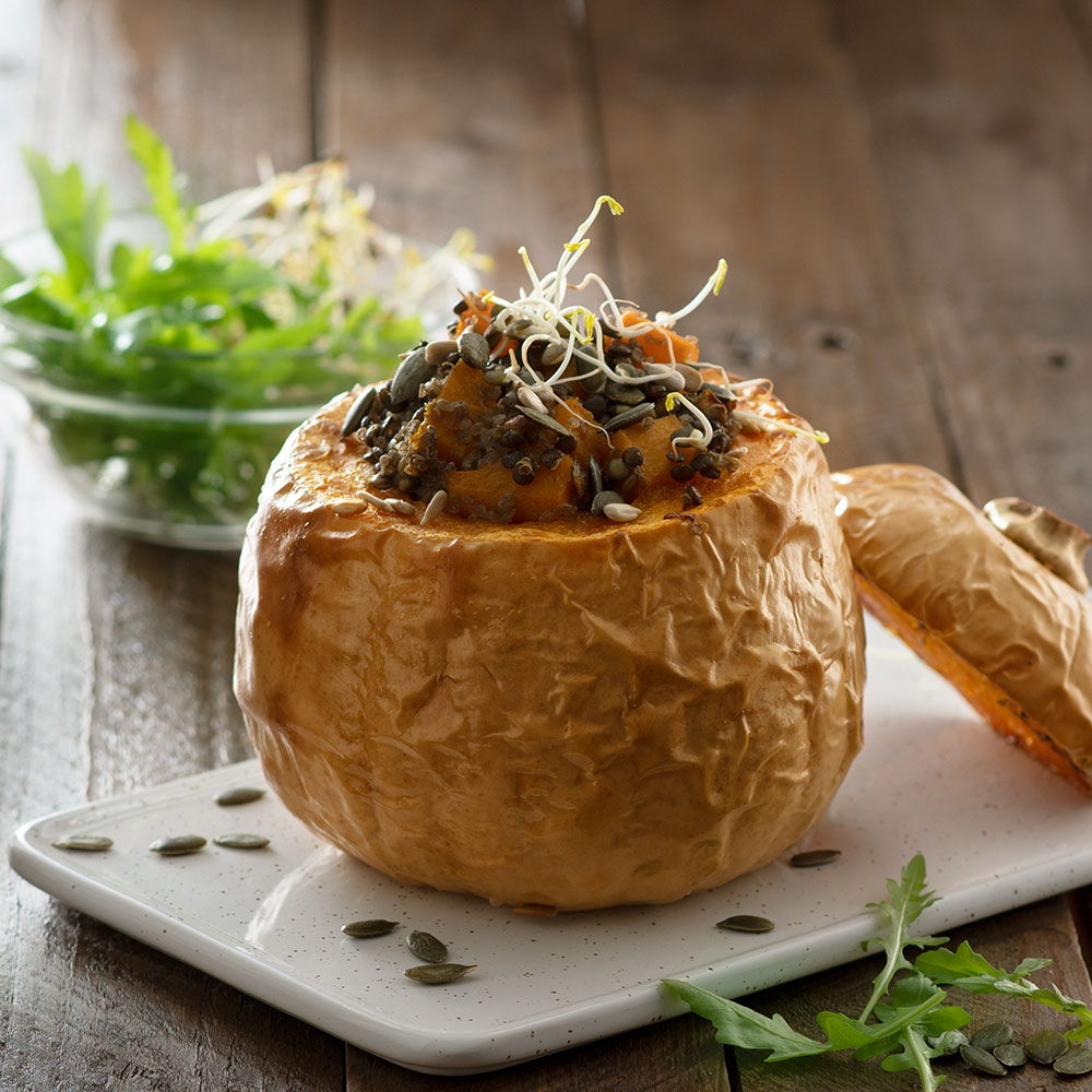 Butternut bowl au duo de lentilles beluga & quinoa