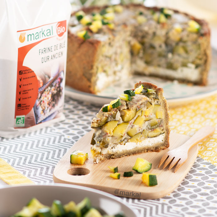 Tarte rustique de courgette à la moutarde et chèvre frais