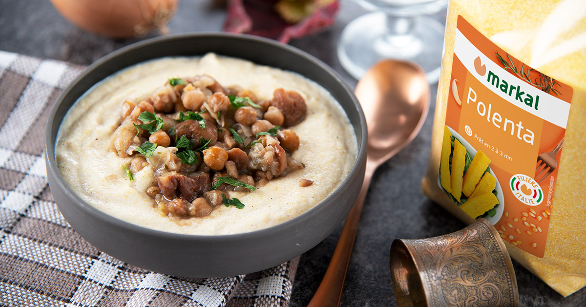 Purée de polenta et fricassé aux marrons