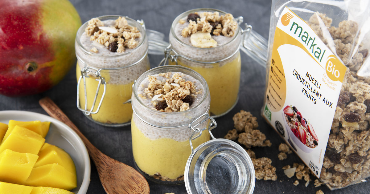 Verrine mangue muesli et chia pudding