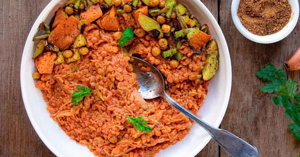 Dhal de lentilles et légumes rôtis