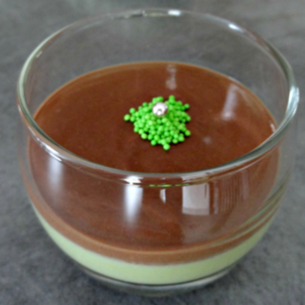 Panna cotta pistache et son crémeux chocolat noir