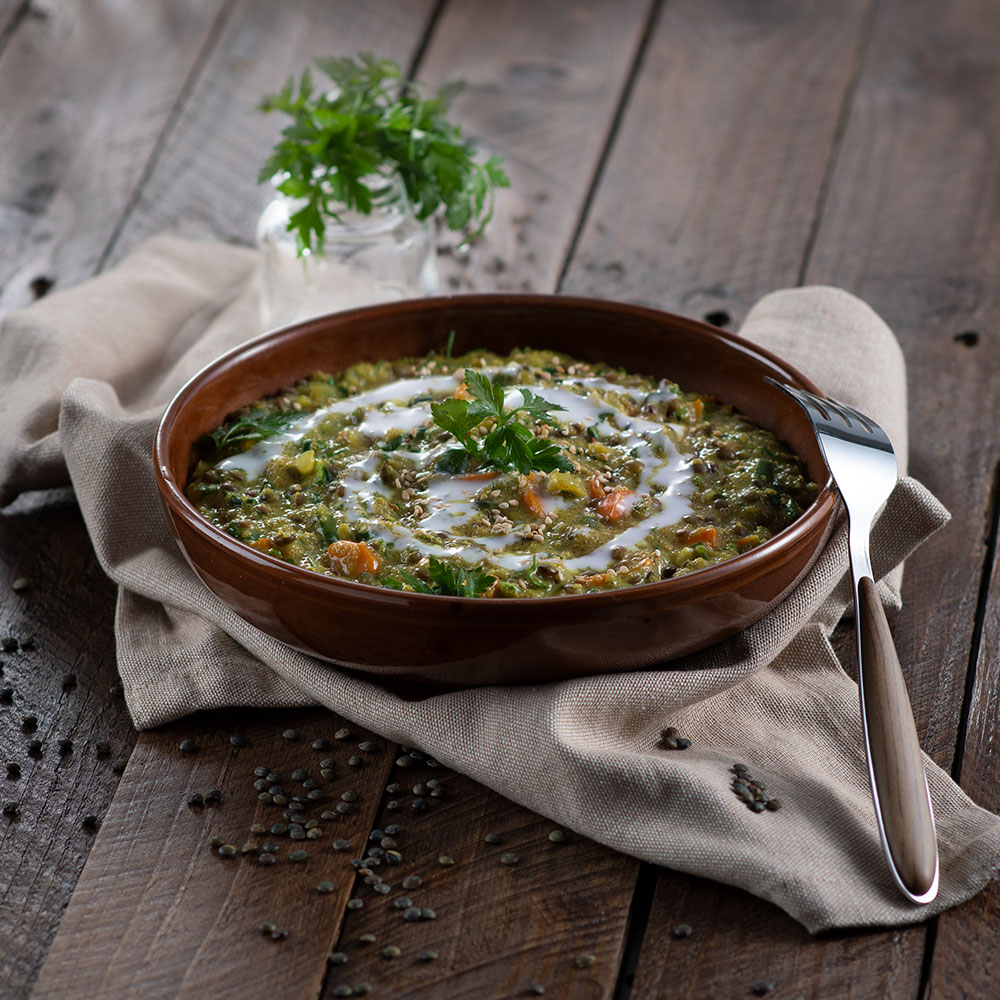 Curry d'amarante et lentilles vertes aux légumes