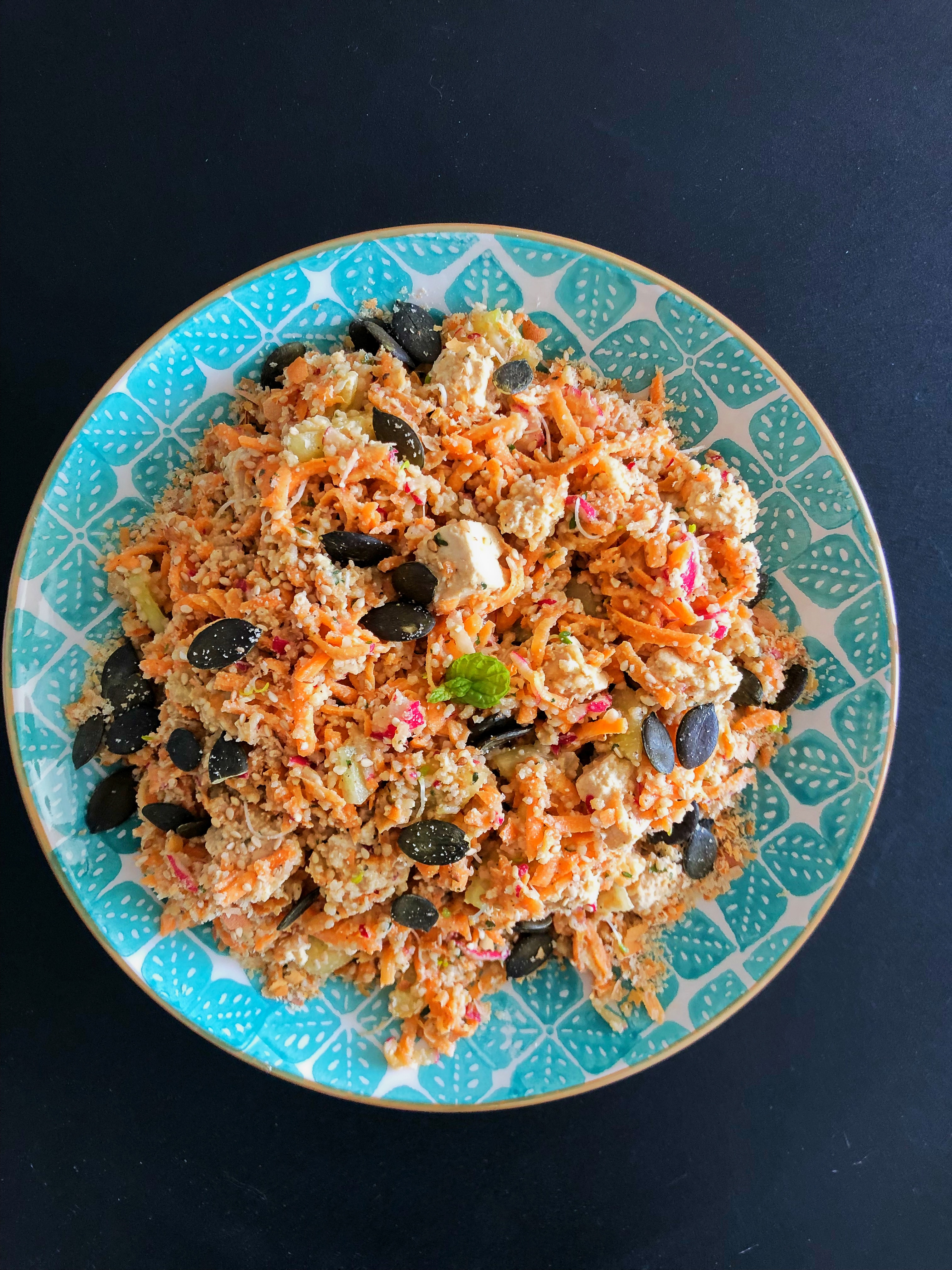 Salade de couscous sans gluten lentilles corail – pois chiches