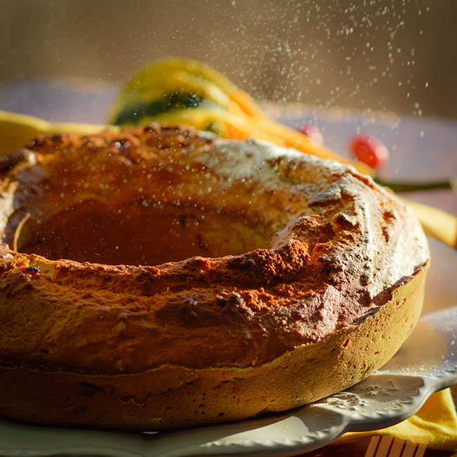 Gâteau au potimarron, cranberries et noix