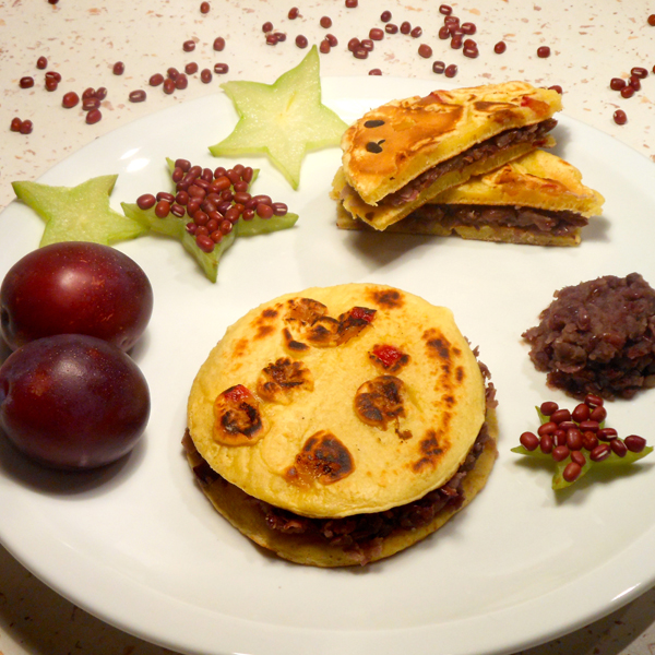 Pancakes aux prunes et purée d'azukis