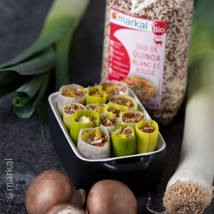 Petits rouleaux de poireaux au quinoa rouge