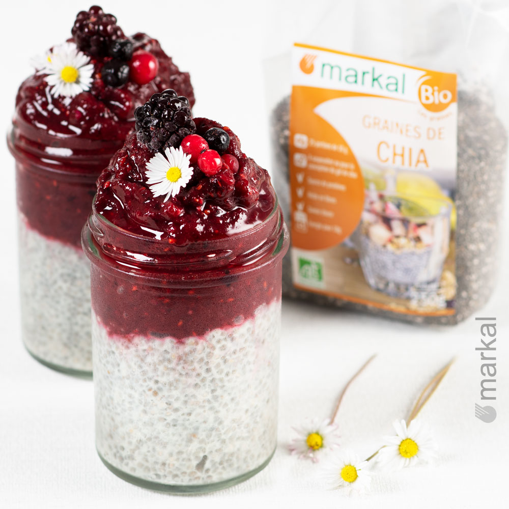 Chia pudding et sorbet aux fruits rouges