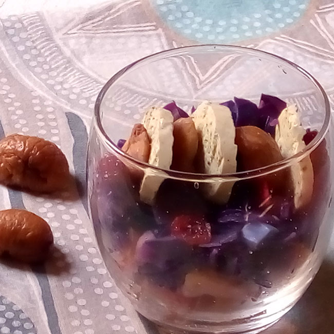 Chou rouge aux pommes et châtaignes, boudin blanc truffé