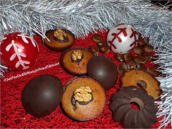 Moelleux noix-châtaigne et leurs coques chocolat noir