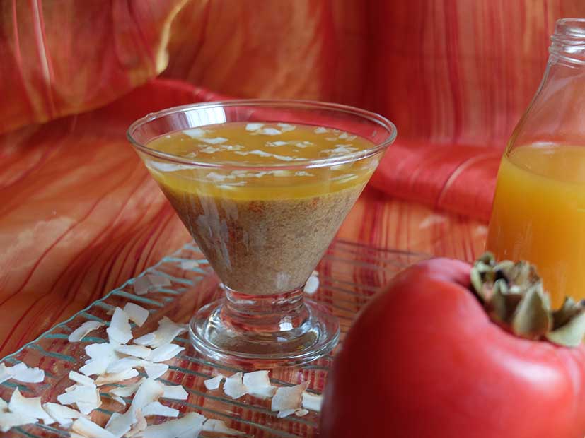 Verrines de tapioca au kaki et baies de goji, gelée aux trois agrumes