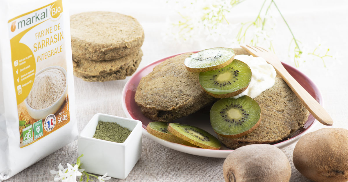 Green Pancakes au thé matcha et kiwi