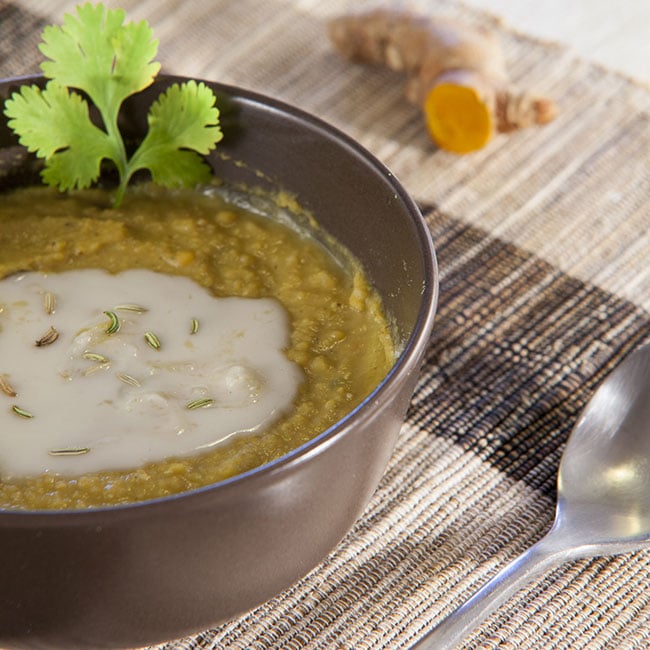 Purée de duo de pois cassés à la coriandre et au gingembre