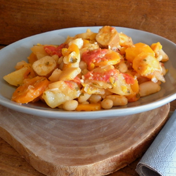 Cassoulet végétarien aux saucisses de tofu fumées