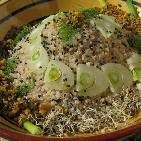 Taboulé de quinoa au fenouil et carottes nouvelles, sauce sésame citron