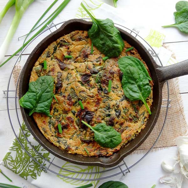 Frittata végétale aux pousses d'épinards