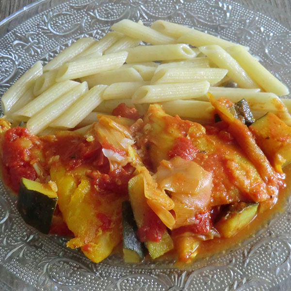 Morue à la tomate et aux penne sans gluten