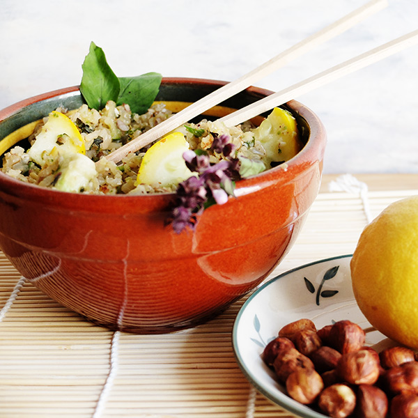 Risotto citronné aux courgettes, noisettes et gingembre