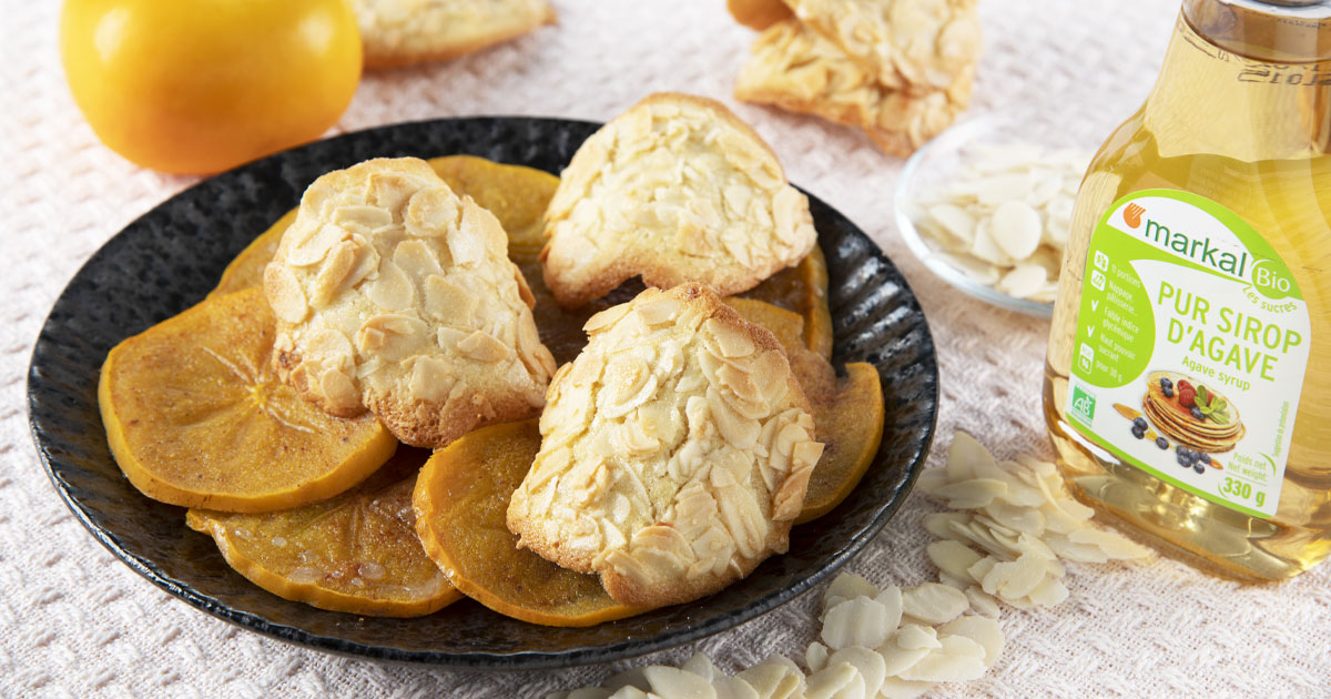 Kaki rôti et tuiles au amandes