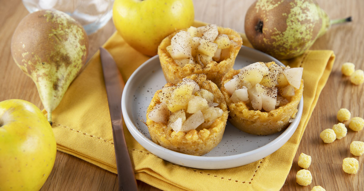 Mini tartes pommes, poires et perles de mais