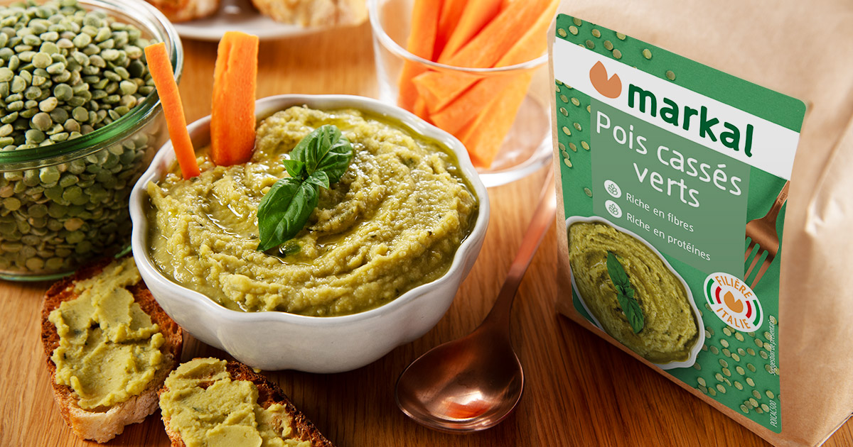 Houmous de pois cassés et basilic